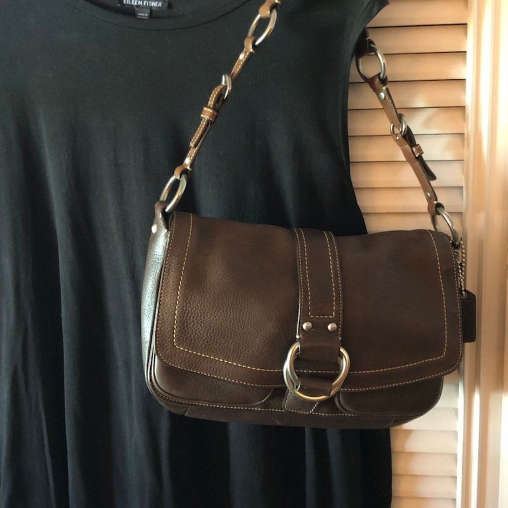 Coach Chelsea Buckle Dark Brown Leather Shoulder Bag EUC